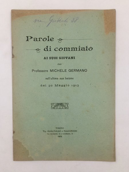 Parole di COMMIATO ai suoi giovani del professore Michele Germano …