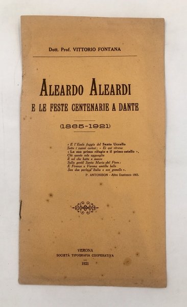 ALEARDO ALEARDI e le FESTE CENTENARIE a DANTE (1865-1921)