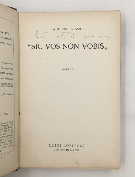 SIC VOS NON VOBIS Vol. 2° (soltanto, ma con argomenti …