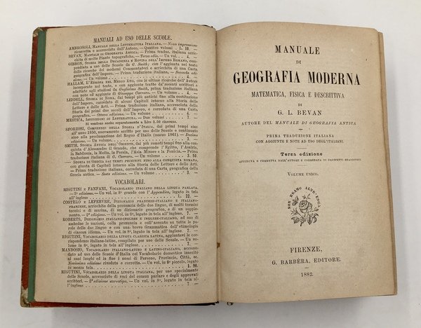 MANUALE di GEOGRAFIA MODERNA, MATEMATICA, FISICA e DESCRITTIVA. Prima traduzione …