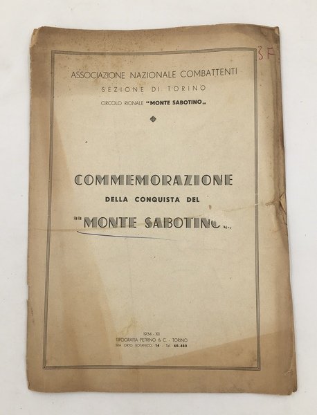 Commemorazione della CONQUISTA del "Monte SABOTINO". orazione pronunziata il 31 …
