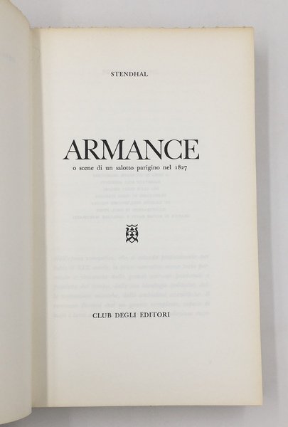 ARMANCE o Scene di un Salotto Parigino nel 1827. Trad. …