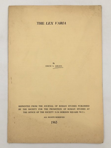 The LEX VARIA. Estr. orig. da: Journal of roman studies, …