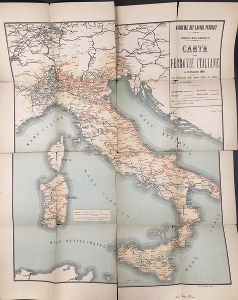 CARTA delle FERROVIE ITALIANE al 31 Dicembre 1888 con indicazione …