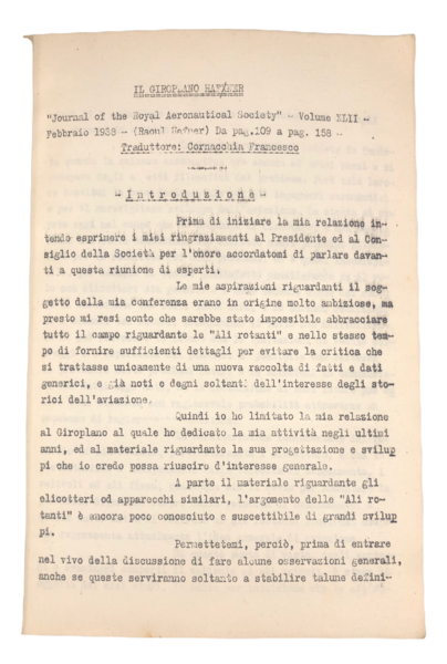 IL GIROPLANO HAFNER. Trad. di Francesco CORNACCHIA. Traduzione it. dal …