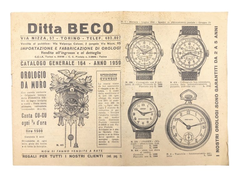 CATALOGO GENERALE 164, anno 1959 [OROLOGI vari, GIOCATTOLI elaborati, MACCHINE …