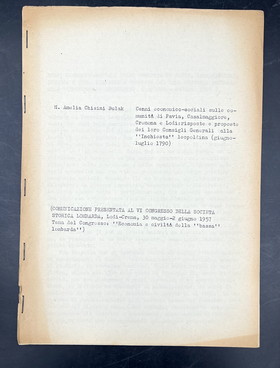 Cenni ECONOMICO-SOCIALI sulle comunità di PAVIA, CASALMAGGIORE, CREMONA,e LODI: Risposte …