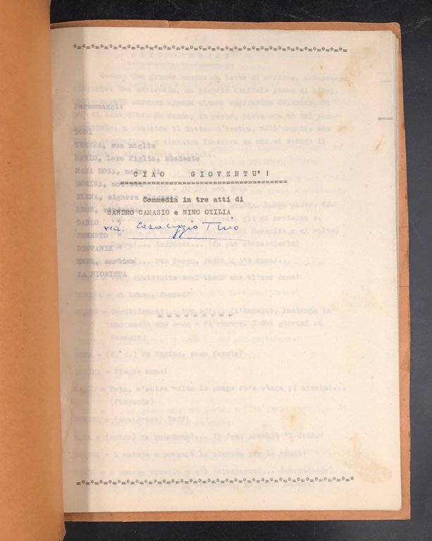 CIAO GIOVENTÙ. Commedia in tre Atti. [Testo in PIEMONTESE di …