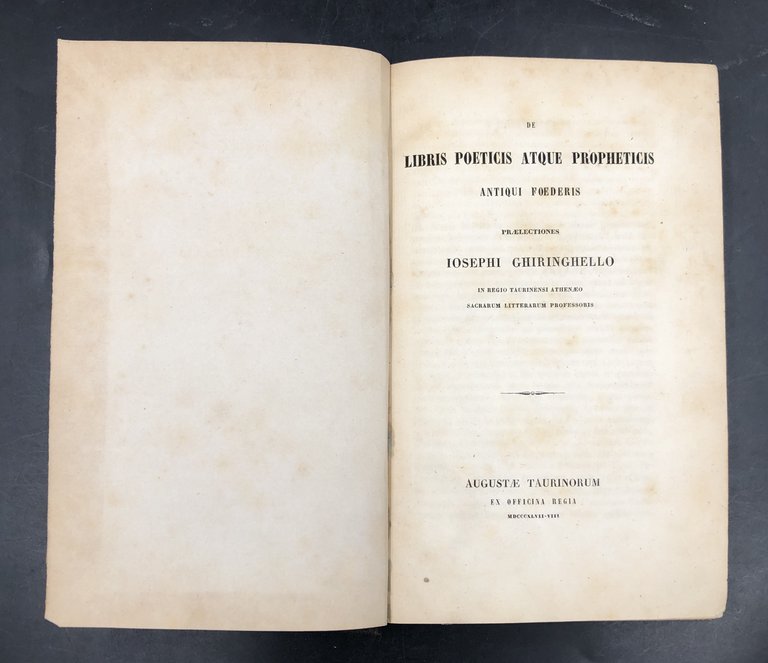 De LIBRIS POETICIS atque PROPHETICIS antiqui foederis. Praelectiones. [Esamina Giobbe, …