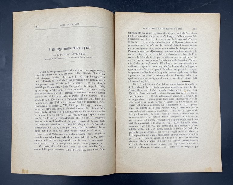 Di una LEGGE ROMANA contro i PIRATI. Nota. Estr. orig. …