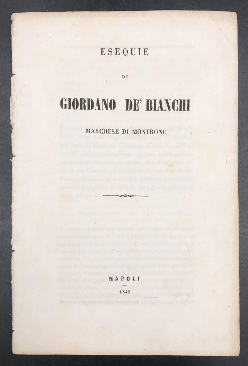 Esequie di GIORDANO de' BIANCHI Marchese di MONTRONE.