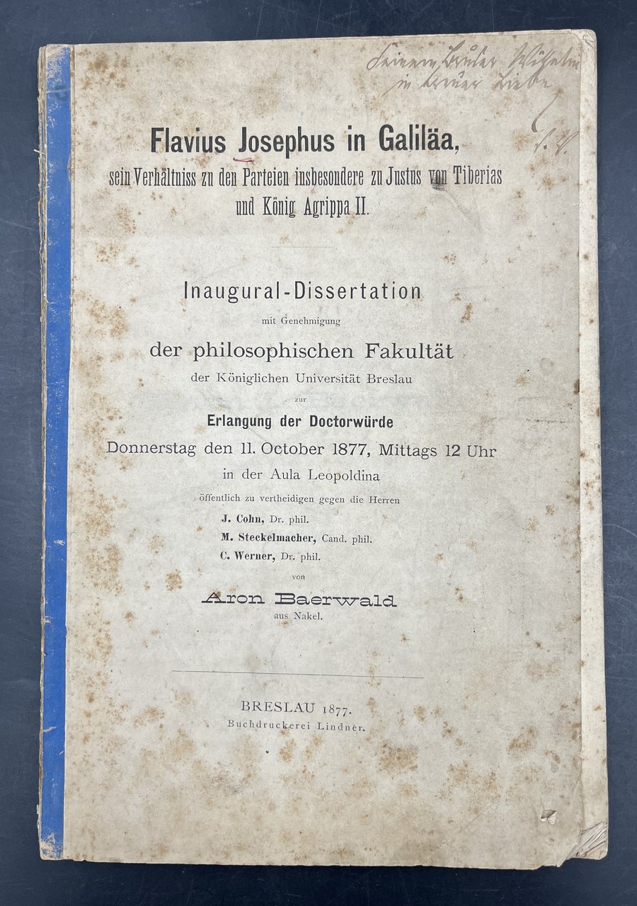 FLAVIUS JOSEPHUS in GALILÄA. Sein Verhältnis zu den Parteien insbesondere …