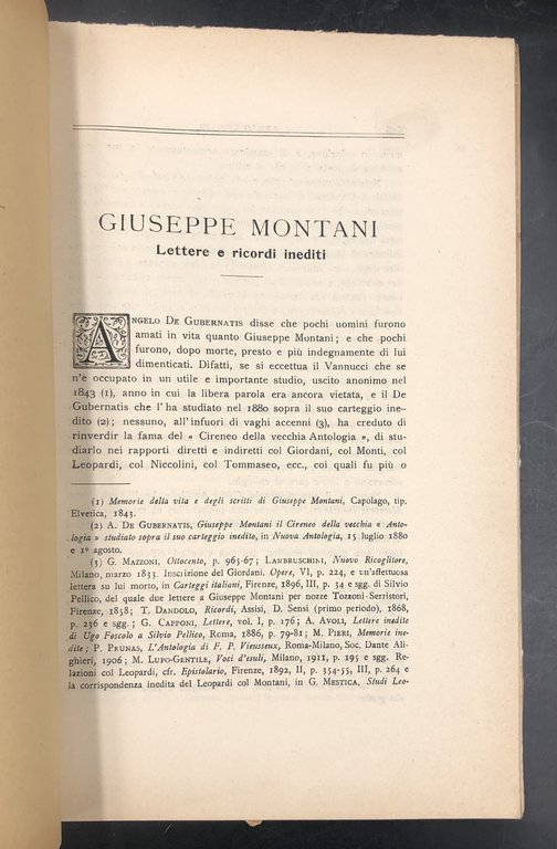 GIUSEPPE MONTANI. Lettere e ricordi INEDITI. Stralcio da: Archivio storico …
