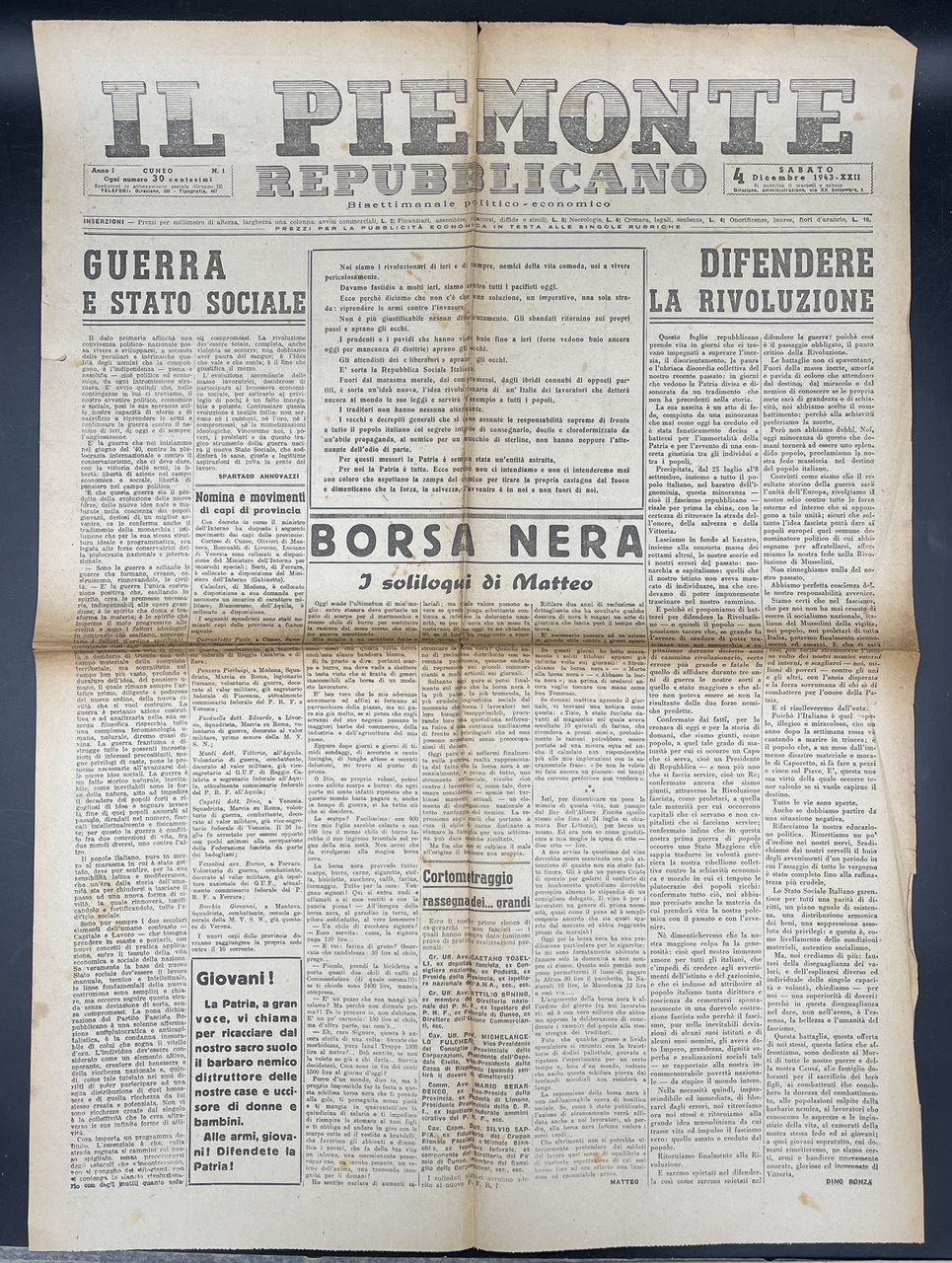 IL PIEMONTE REPUBBLICANO. Bisettimanale politico - economico. Anno 1, n. …