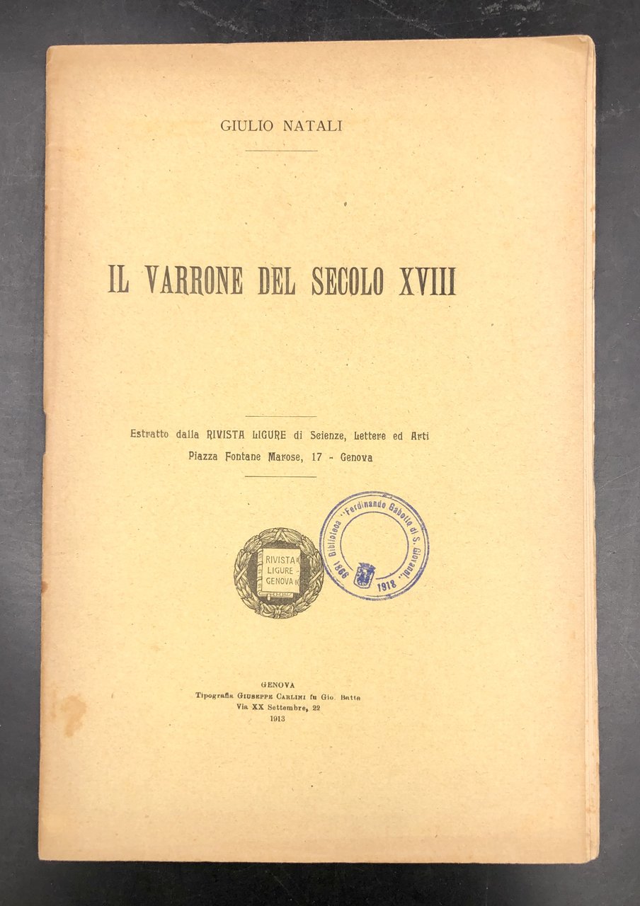 IL VARRONE del secolo XVIII.[cioè Luigi LANZI]. Estratto orig. da: …