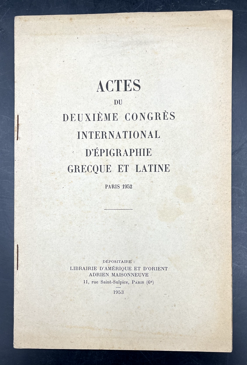 INSCRIPTIONES ITALIAE. Estratto orig. da Actes du deuxième Congrès International …