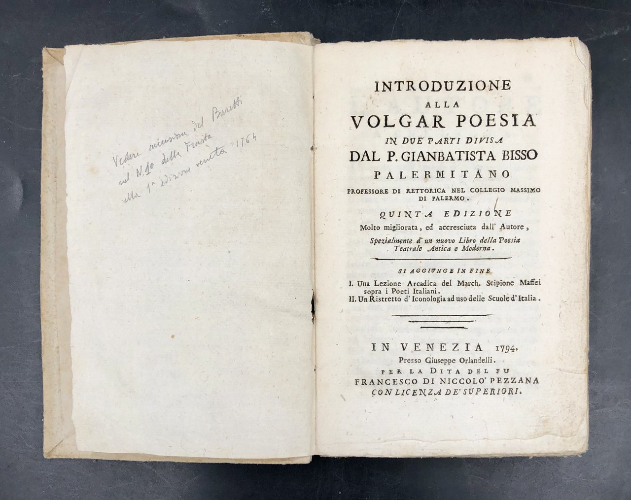 Introduzione alla VOLGAR POESIA in due parti divisa. Quinta edizione. …