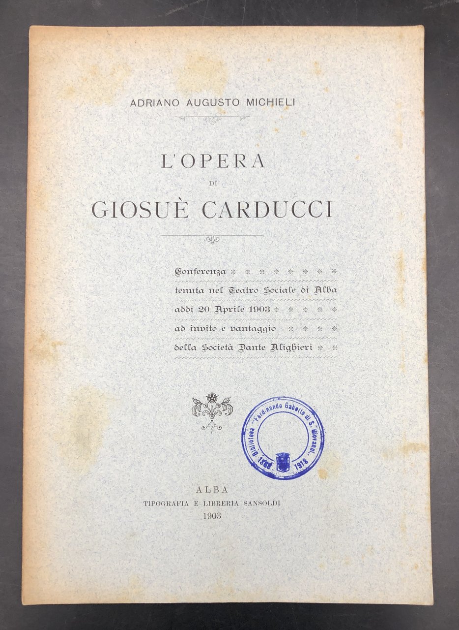 L'OPERA di Giosuè CARDUCCI per la SCUOLA, per la COLTURA … | Immagine principale