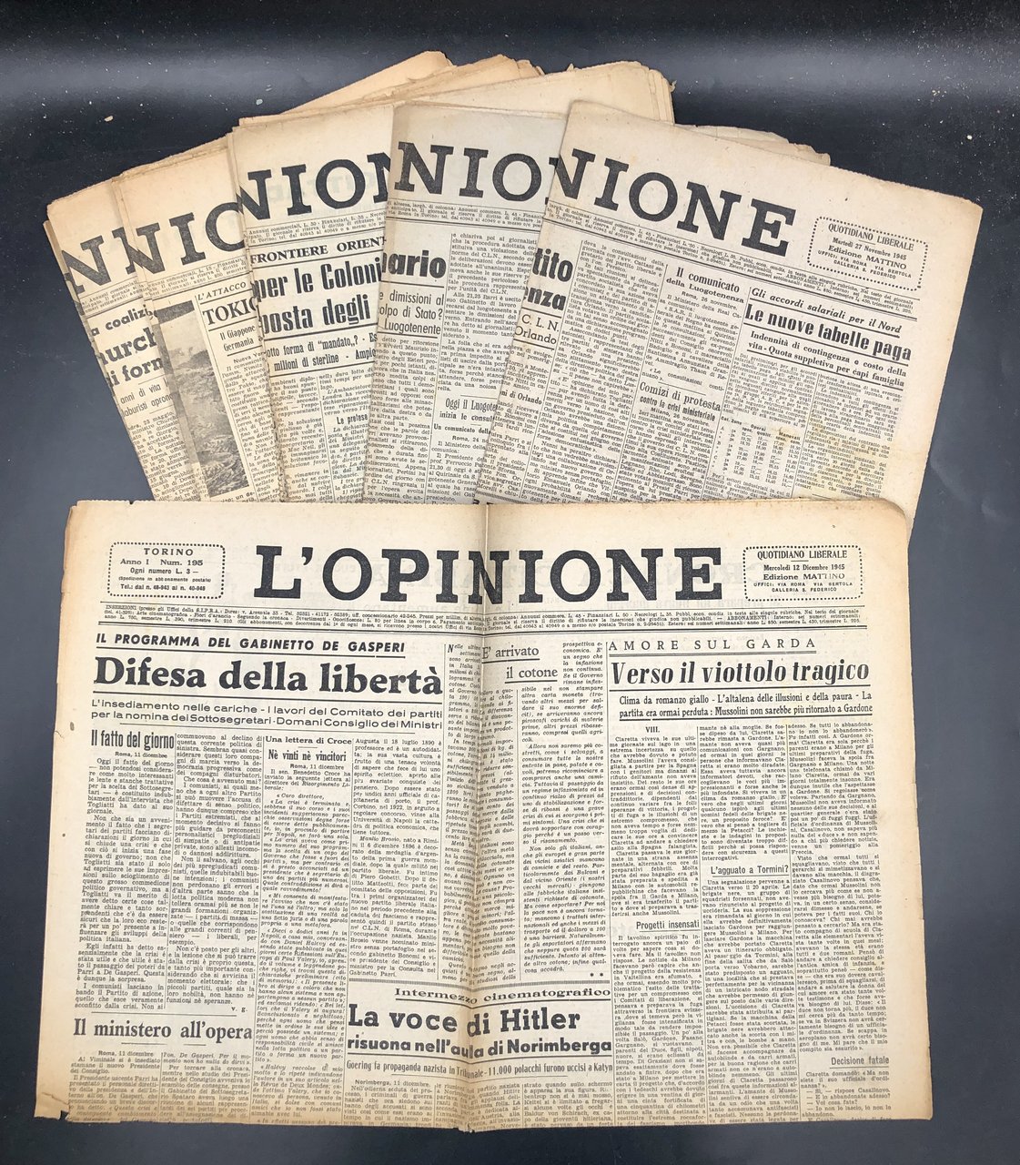 L'OPINIONE. Quotidiano liberale. Anno 1°, 1945, nn. 4, 10, 13, …