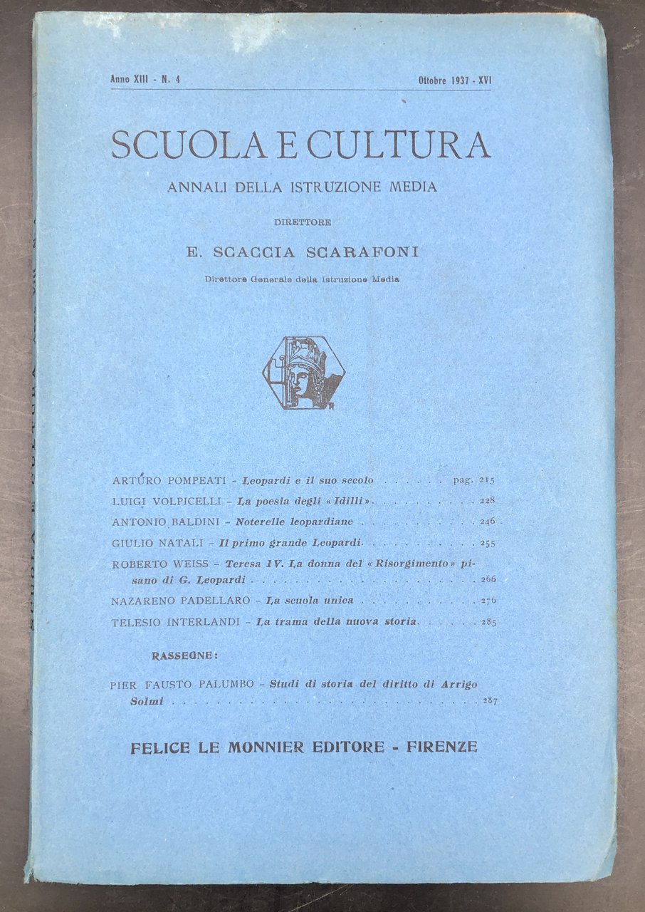 LEOPARDI. Cinque saggi su Giacomo Leopardi in "SCUOLA e CULTURA. …