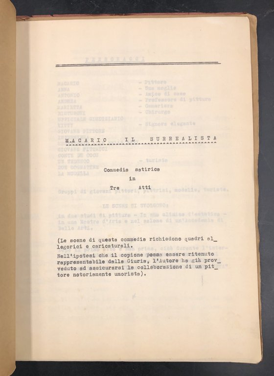 MACARIO IL SURREALISTA. Commedia satirica in 3 atti. Copione di …