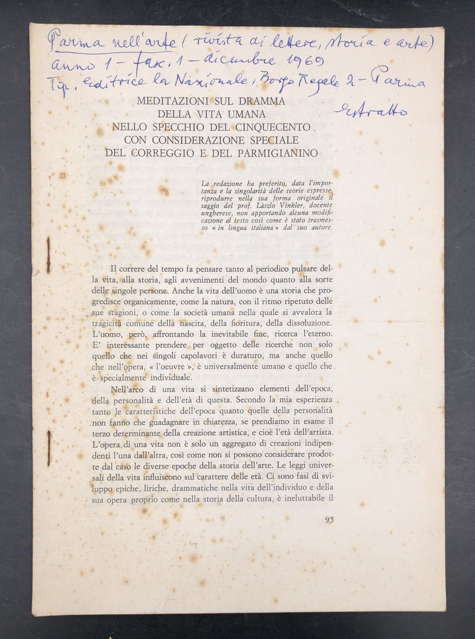 Meditazioni sul dramma della VITA UMANA nello specchio del Cinquecento …
