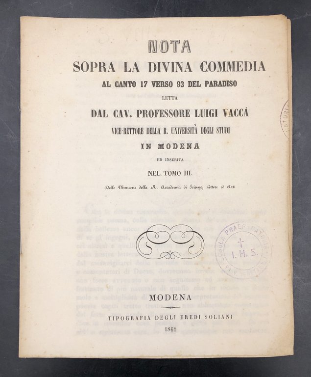 Nota sopra la DIVINA COMMEDIA al CANTO 17 verso 93 del PARADISO.