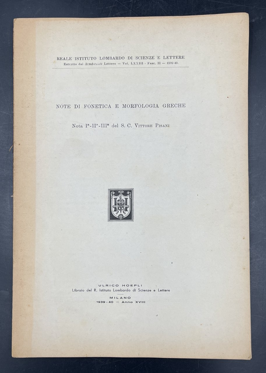 Note di FONETICA e MORFOLOGIA GRECHE. Nota Iª, IIª, IIIª …