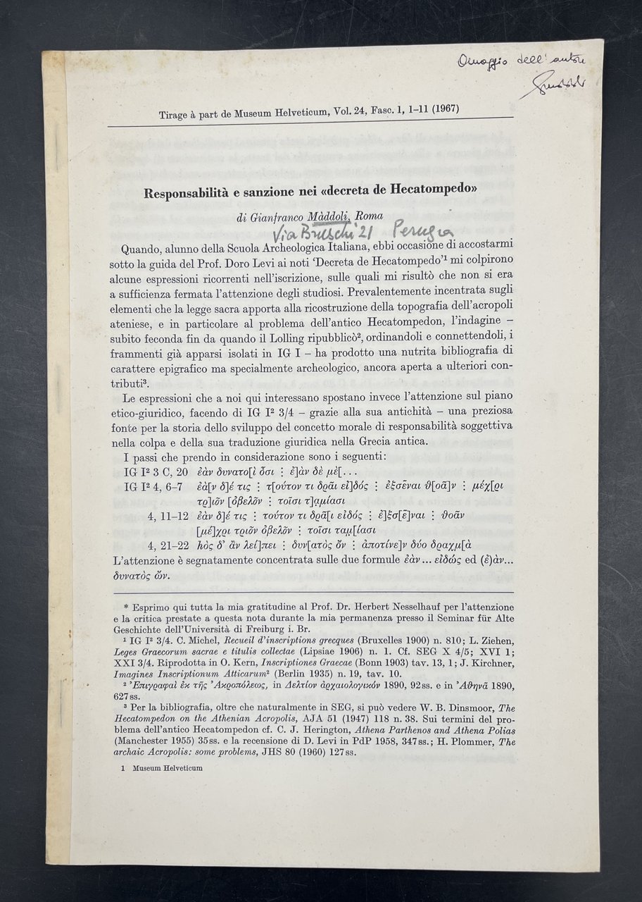 RESPONSABILITà e sanzione nei "Decreta de HECATOMPEDO". Tirage à part …
