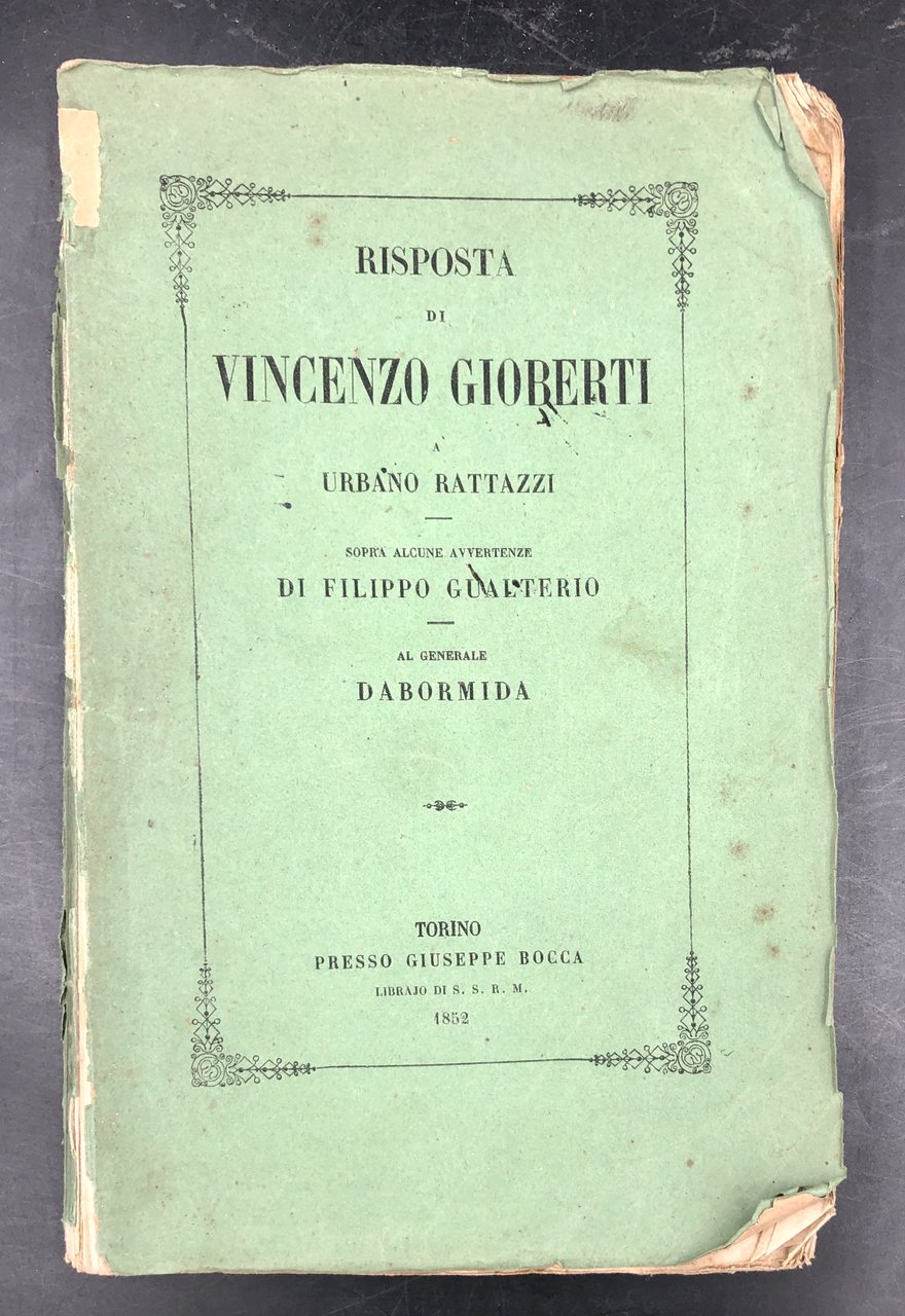 RISPOSTA di Vincenzo Gioberti a Urbano RATTAZZI sopra alcune avvetenze …