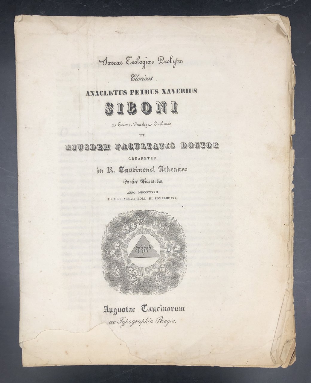 Sacrae Theologiae Prolyta Anacletus Petrus Xaverius SIBONI a Costa-Bacelega ONELIENSIS …