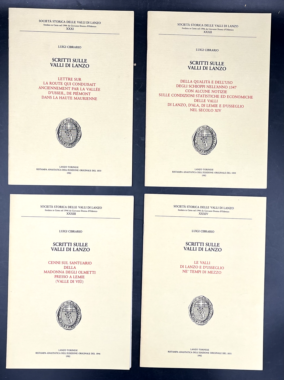 SCRITTI sulle VALLI di LANZO. Ristampa anastatica dell'edizione originale del …