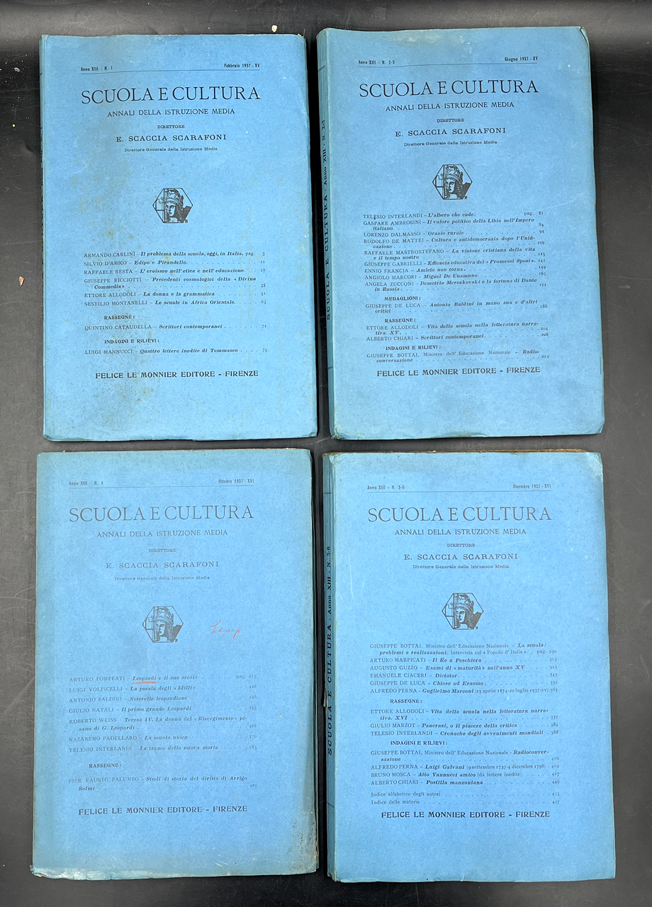 SCUOLA e CULTURA. Annali della Istruzione Media. Annata XIII, 1937, …