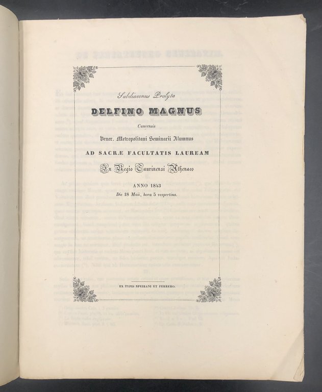 Subdiaconus Prolyta DELFINO Magnus Cuneensis, Vener. Metropolitani Seminarii aAumnus ad …