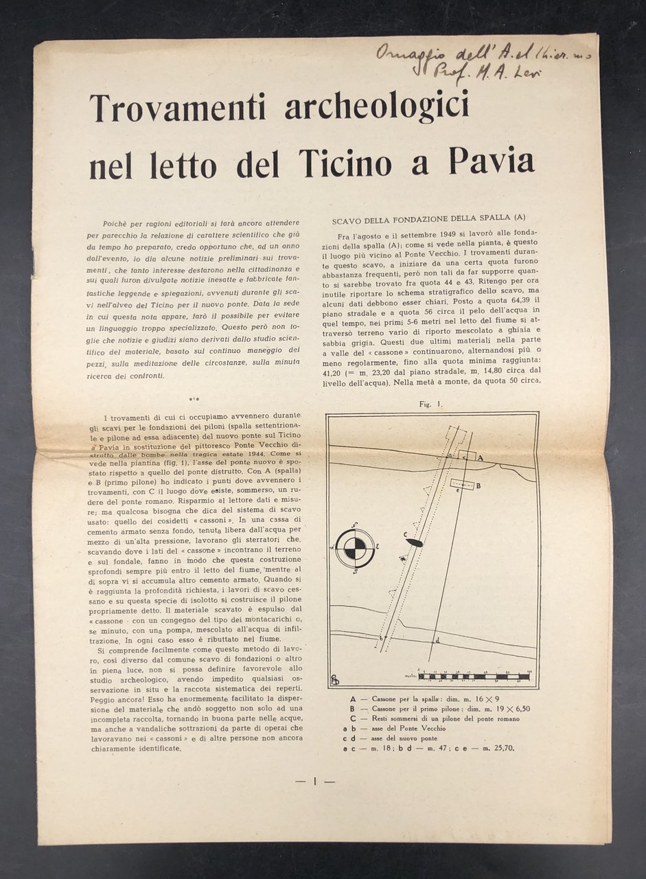 TROVAMENTI ARCHEOLOGICI nel letto del TICINO a PAVIA. Estratto originale …