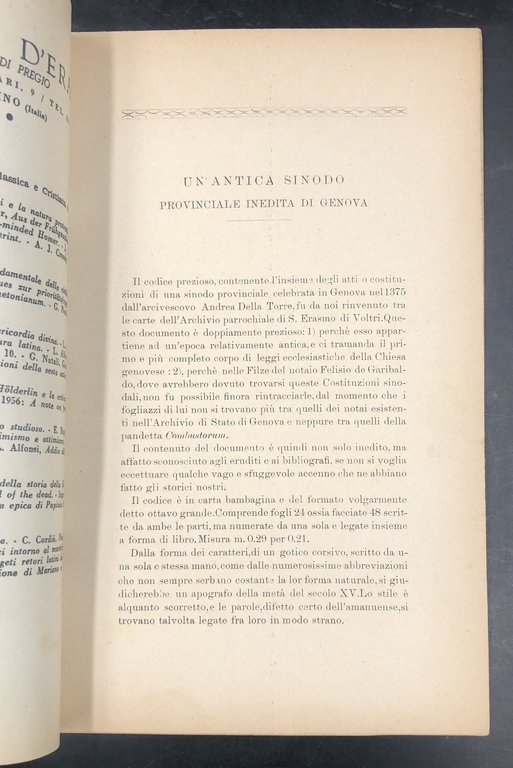 Un'ANTICA SINODO provinciale INEDITA di GENOVA (1375). Stralcio da Boll. …