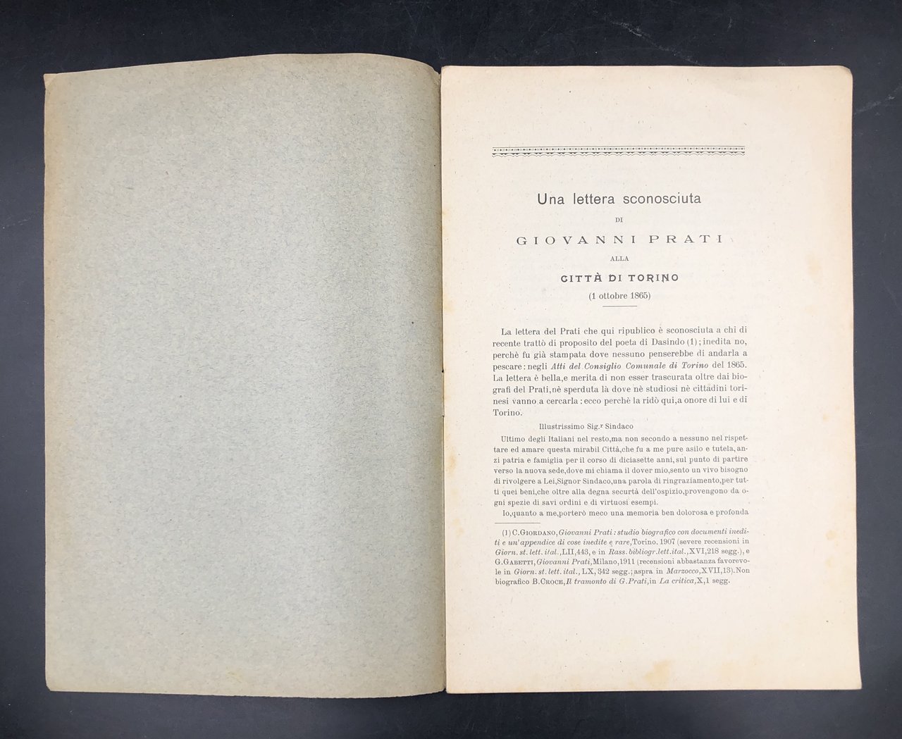 Una LETTERA SCONOSCIUTA di Giovanni PRATI alla città di TORINO …