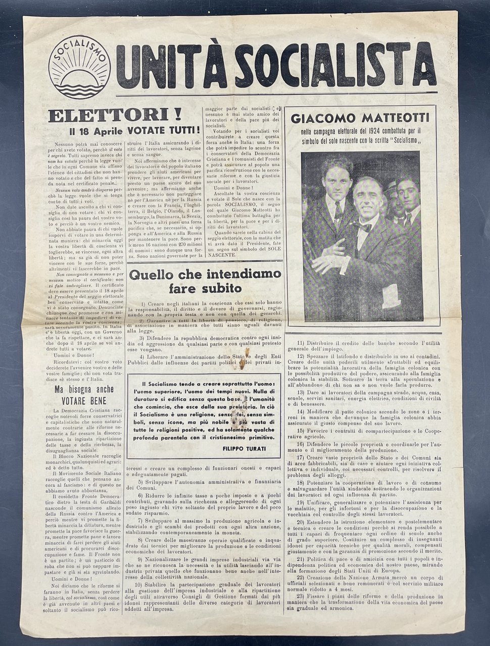 UNITÀ SOCIALISTA. Grande volantino per le elezioni del 18 aprile …