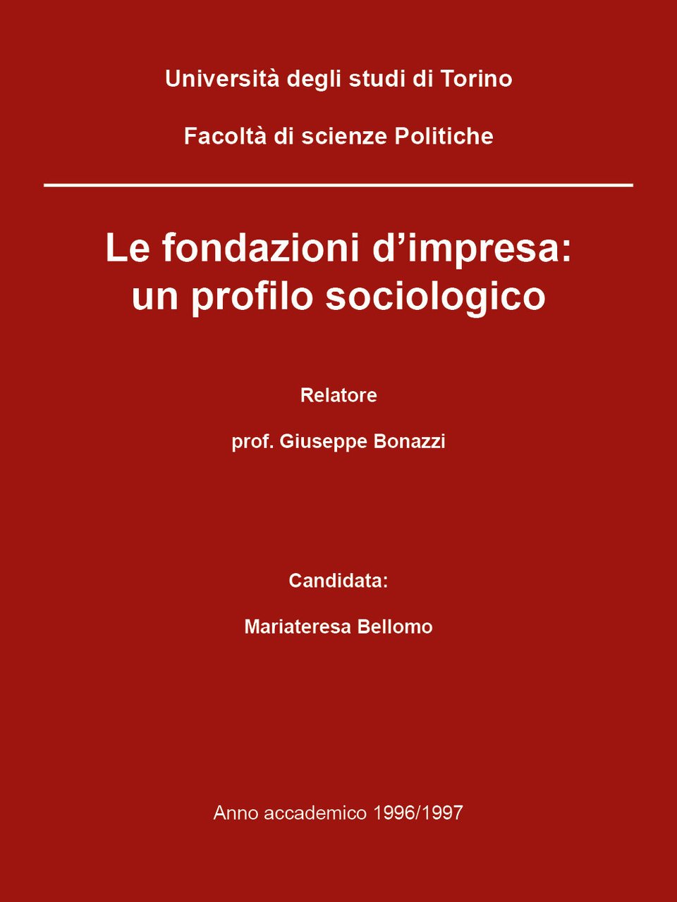 Le fondazioni d'impresa: un profilo sociologico