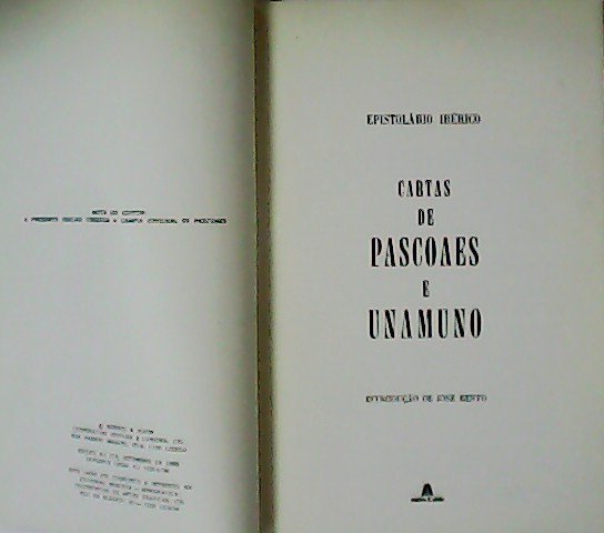 Cartas de Pascoaes e Unamuno. Introduçao de José bento.