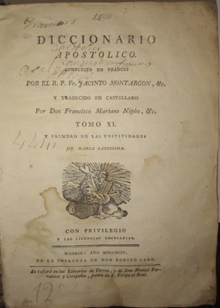 Diccionario Apostólico. Tomo 11. Traducción de Francisco Mariano Nipho.