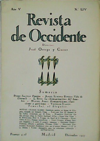 REVISTA DE OCCIDENTE. Año V, Nº LIV. Colaboran: Pedro Salinas, …