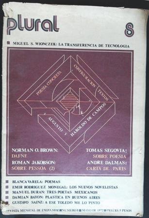 Revista Plural, nº 8, año 1972. Director: Octavio Paz. Miguel S ...