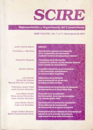 SCIRE, vol. 7, nº1.- Representación y Organización del conocimiento. Dirigida …