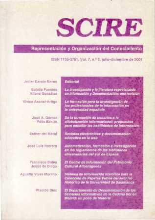 SCIRE, vol. 7, nº2.- Representación y Organización del conocimiento. Dirigida …