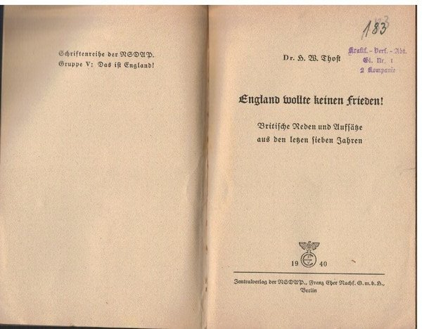 England wollte keinen Frieden! Britische Reden und Aufsätze aus den …