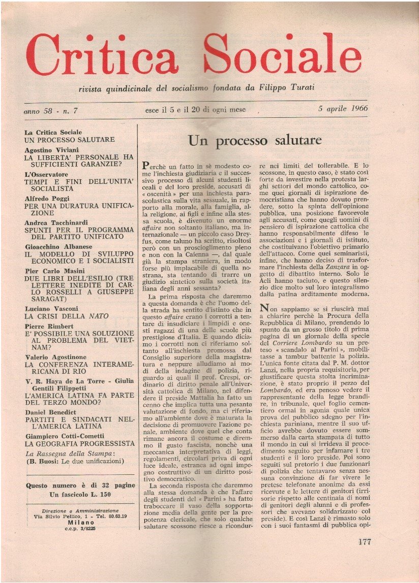 Critica sociale rivista quindicinale del socialismo. Fondata da Filippo Turati
