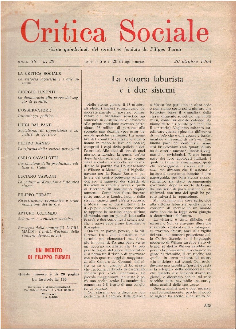 Critica sociale rivista quindicinale del socialismo. Fondata da Filippo Turati