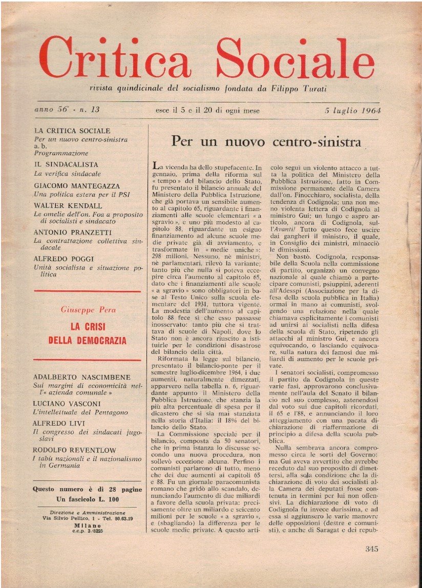 Critica sociale rivista quindicinale del socialismo. Fondata da Filippo Turati