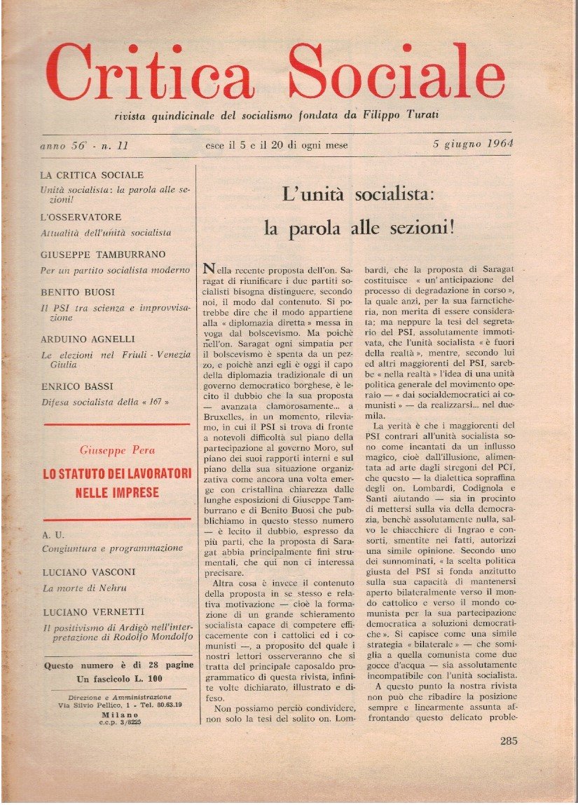 Critica sociale rivista quindicinale del socialismo. Fondata da Filippo Turati
